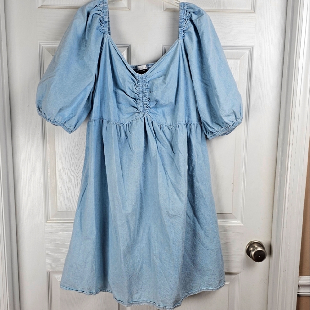 Eloquii Sky Blue Puff Sleeve Mini Dress